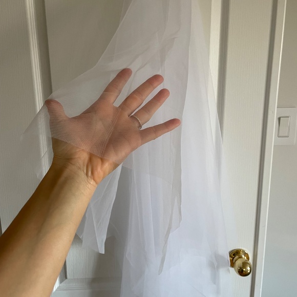 Designer White Fingertip Wedding Veil with Blusher main image 5
